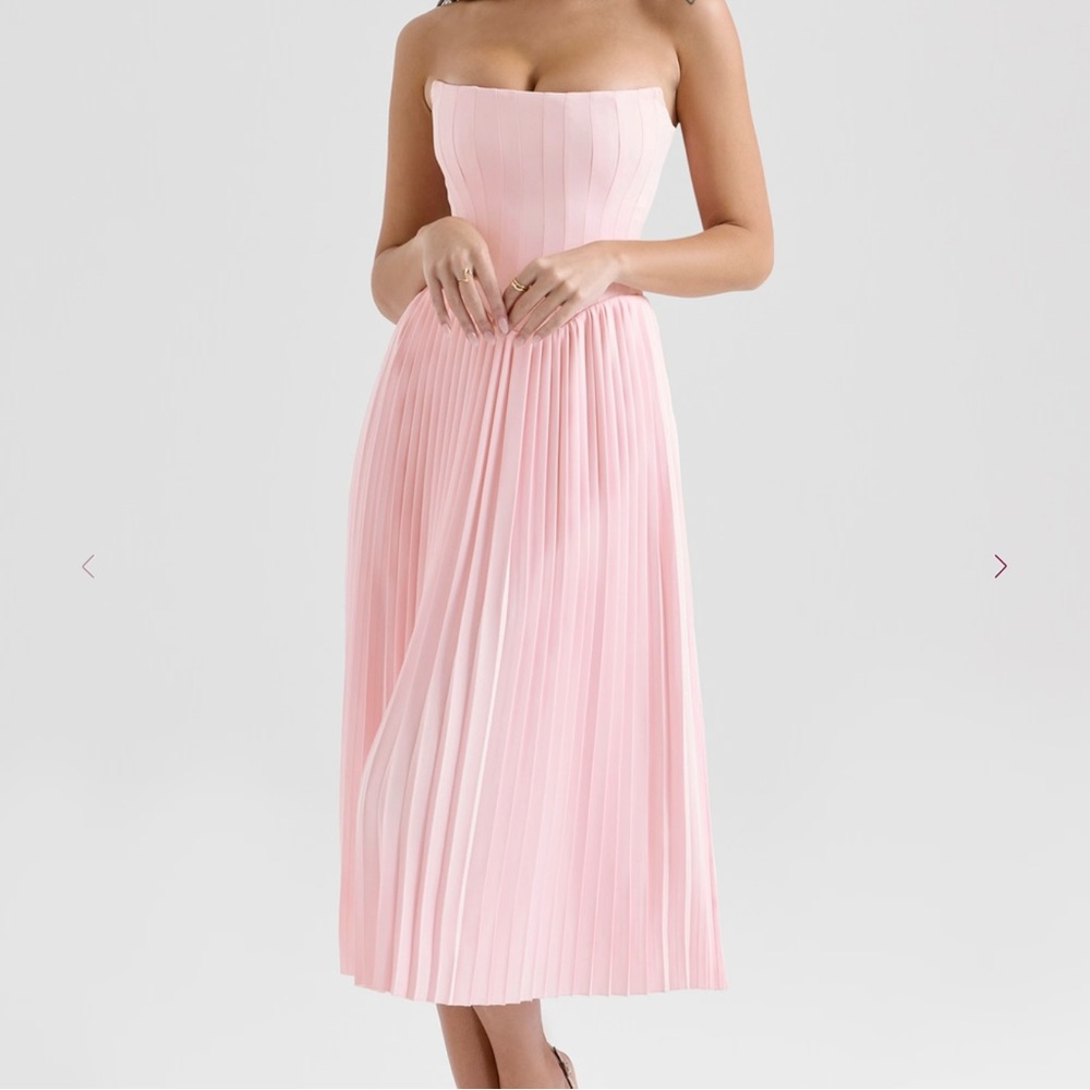 MARCI Pink Pleated Midi Corset Dress - XS (House of CB)
